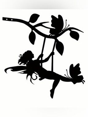 Fairy on Swing Decorative Silhouette Wrought Iron Metal